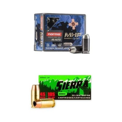 5 Boxes of Norma MHP 175Gr 45ACP 100rds & 10 Boxes of Sierra Sports Master JHP 185Gr 45ACP 200rds - $150