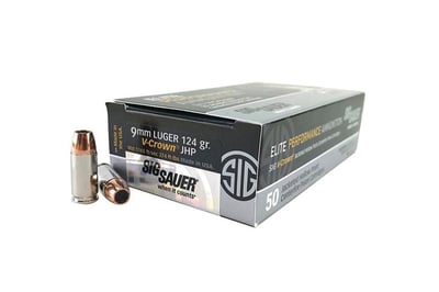 Sig Sauer E9MMA2-50 Elite V-Crown 9mm 124-Grain JHP Ammo Handgun Ammo - 50 Rounds - E9MMA2-50 - $29.95 (FREE Shipping over $50)