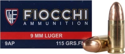 Fiocchi 9mm Full Metal Jacket (FMJ) 115 GR 1200 fps 50 Rd/bx - $19