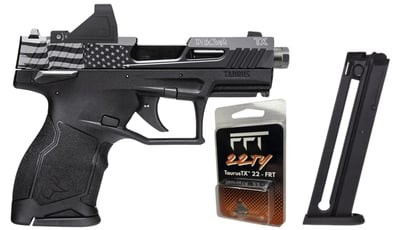 Taurus TX22 Compact .22 LR 3.6" 2x 13rd Mags, Matte Black US Flag "We The People" Slide, Pistol w/ Freedom Fingers FRT & RFX11 Green Dot - $448.88 