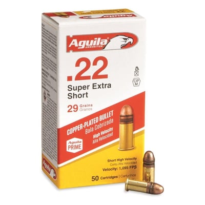 Aguila Super Extra High Velocity, .22 Short, CPRN, 29 Grain, 50 Rounds - $5.22 (Buyer’s Club price shown - all club orders over $49 ship FREE)