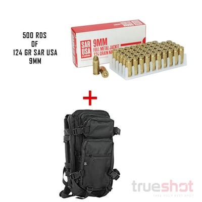 Glock Backpack Black with SAR USA 9mm 124 Grain FMJ 500 Rounds - $199.99 