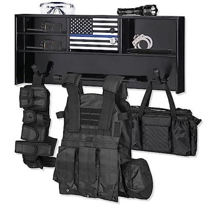 Wall Mounted Police Gear Rack, All Iron Frame with Gun Storage, Combination Lock with Flag, Black - $99.99 + FREE Shipping