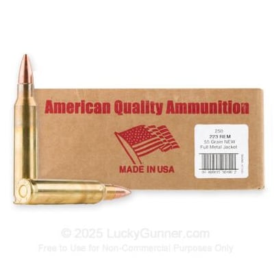 223 Rem - 55 Grain FMJ - American Quality Ammunition - 250 Rounds - $99 