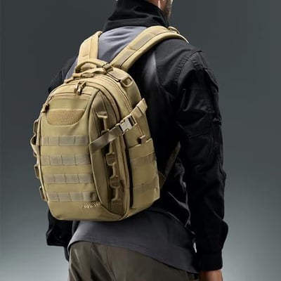 AMHEH 21L Small Tactical Backpack Fit 12 Inch Laptop, Water Bottle Holder, 1050D fabric, Molle, Daily Work, Travel, Hiking (Tan) - $14.99 + FREE Shipping