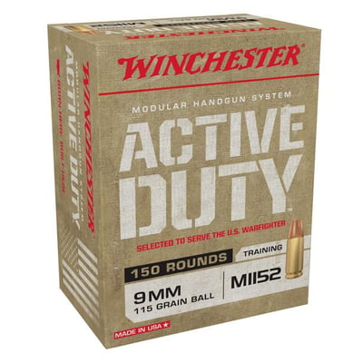 Winchester 9mm M1152 115 Gr FMJ Flat Active Duty 1500 rounds - $415 (Free S/H)