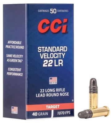 CCI .22 LR 40 Grain Lead Round Nose Standard Velocity Ammunition, 50 Round Box - $4.99