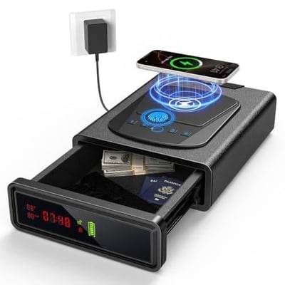 35% off CVLIFE Biometric Gun Safe, Fingerprint Gun Safe with Watch & Phone Wireless Charging, 3-in-1 Alarm Clock Safe, Adjustable LED Light for Home Nightstand Bedside w/code JKNFGIHH + FREE Shipping