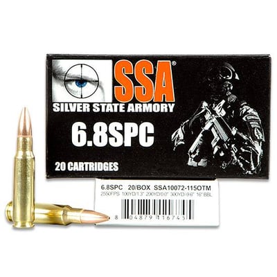 6.8mm Remington SPC Silver State Armory Hollow Point 115 Grain 20 rounds - $34.95