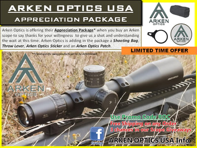 Arken OpticsUSA - EP4 6-24x50 MOA or MIL EPR or SHR reticle with MEMORIAL DAY APPRECIATION PACKAGE - $599.99