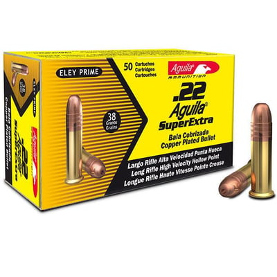 Aguila Copper Coated Hollow Point High Velocity SuperExtra 22LR 38gn 50 rd Brick - $6.99 (Limit 10)