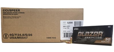 CCI Blazer Brass 9mm, 115gr FMJ, 1000rd Case - $249.99