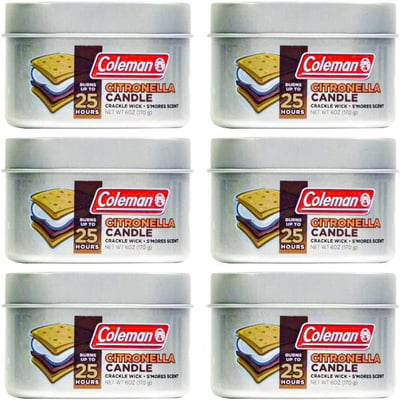 6 PACK of Coleman S'mores Scented Outdoor Citronella Candle with Wooden Crackle Wick Scent - 6 oz - $14.99 w/code "COLEMAN37" (Order 2 or more 6-packs and SHIPPING IS FREE!)