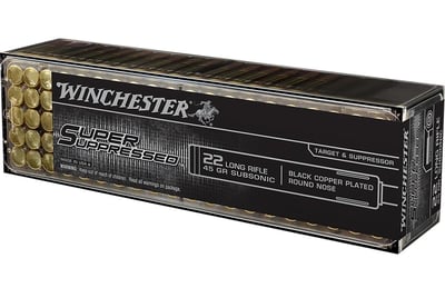 Winchester Ammo SUP22LR Super Suppressed 22LR 45gr Black Copper Plated Round Nose 100 Per Box - $12.39