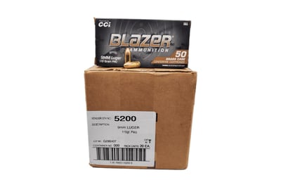 CCI 5200 Blazer Brass 9mm 115 GR FMJ Handgun Ammo - 1000 Round Case - $239.95