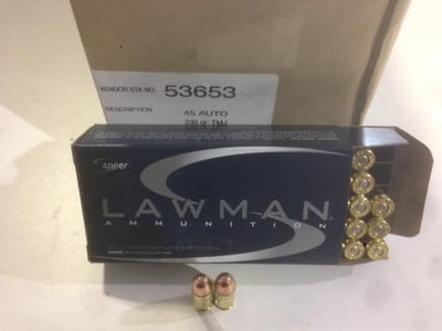 CCI/Speer 53653 Lawman 45 Auto 230gr TMJ (50rnd) - $20