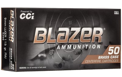 CCI 5200 Blazer Brass 9mm 115 GR FMJ 50 Rounds - $13.99