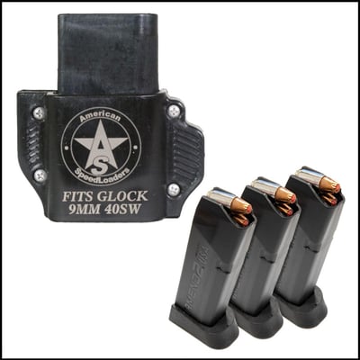 Magazine Bundle: American Speed Loaders Glock Compatible 9mm / 40SW Magazine Speed Loader + Amend2 A2-19 9mm 15-Round Black Magazine G19 Compatible, 3-Pack - $49.99 (FREE S/H over $120)