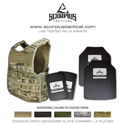 Scorpius Tactical LLC - Condor DFPC: Defender, Soft Armor and Plate Carrier, 4 Plate Body Armor Package- Free Shipping - $417.95