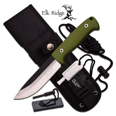 Master Cutlery Elk Ridge Fixed Blade Knife Green Nylon Fiber Handle w/ Sheath & Firestarter - $14.99 (Free S/H over $75, excl. ammo)