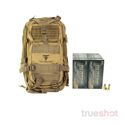 Bundle Deal: Full Forge Gear Tan Backpack and 500 Rounds of 9mm ammo - $149.99 