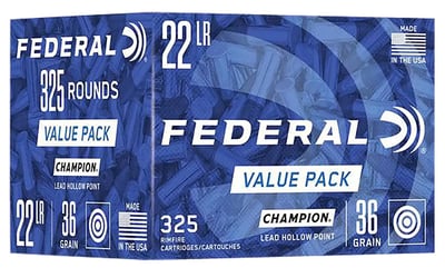 Federal Champion 22LR 36gr Lead Hollow Point 1260 FPS 10 Boxes of 325 Rounds 3,250 Round Case - $159.99 