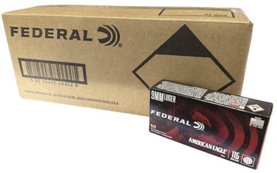 Federal American Eagle 9mm Luger 115 gr Full Metal Jacket (FMJ) Ammunition 1000rd Case - $229.99 + Free Shipping 