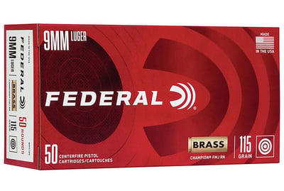 Federal Champion 9mm Luger Ammo 115GR FMJ 50 Rounds - $11.89 