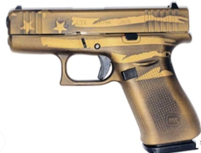 Glock G43X 9MM 3.41" Barrel 10 Rounds Battleworn Bronze Distressed Flag - $488.99 ($9.99 S/H on Firearms / $12.99 Flat Rate S/H on ammo)