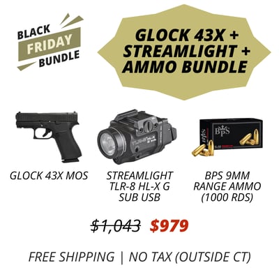 Glock 43X + Streamlight TLR-8 + 1000 Rounds Ammo Bundle No Sales Tax Free Shipping - $979