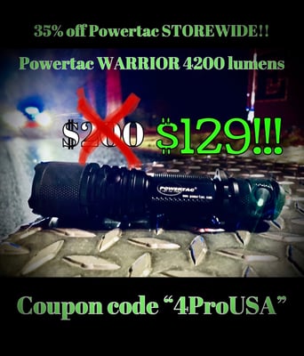 Powertac USA Warrior G4 - 4200 Lumen Tactical Flashlight (Flood Light) - $129.99 after code "4prousa"