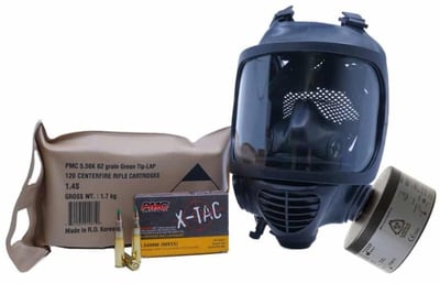 BUNDLE DEAL: Mira Safety CM-6M Gas Mask, NBC-77 Filter, and 120 rd PMC 5.56 Battle Pack - $329.99 