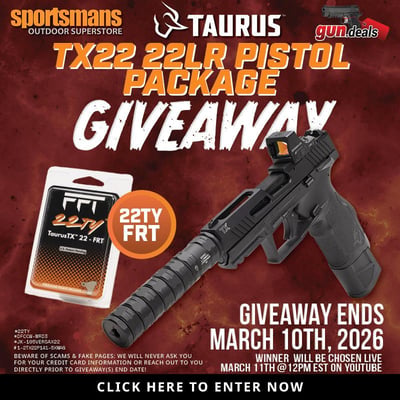 Giveaway - Taurus TX22 Pistol Package w/ JK Armament Suppressor, Vortex Defender-CCW & FRT
