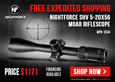 Nightforce SHV 5-20x56 MOAR MOA SFP Riflescope C534 - FREE EXPEDITED SHIPPING! BUY NOW!