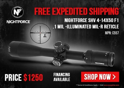 Nightforce SHV 4-14x50 F1 Riflescope MOAR C557 - Enjoy FREE EXPEDITED SHIPPING!