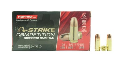 Norma A-Strike 9mm 158 Grain TMJ 1000 Rounds - $338.6 w/ Code: GUNDEALS10