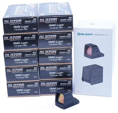 Bundle Deal: Olight Osight Red Dot Pistol Sight and 500 Rounds of CCI Blazer 9mm - $299.99 
