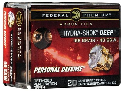 Federal Hydra-Shok Deep 40 S&W Ammunition 165 Grain JHP 20 Rounds - $16.99