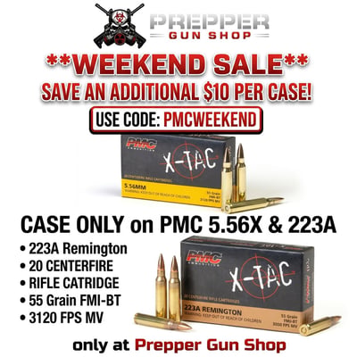 PMC X-TAC 556 NATO 55gr FMJ-BT Rifle Ammo - 1000rd Case - $439.99 with code PMCWEEKEND plus $19.99 Flat-Rate S&H per order for Ammo (S/H $19.99 Firearms, $9.99 Accessories)