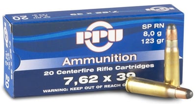 PPU Rifle Ammo 7.62x39mm 123 Grain SPRN BRASS 20 rnds - $7.99 (Free Shipping over $50)