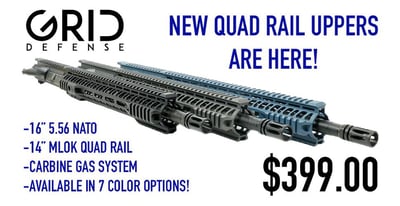 Grid Defense 16" 5.56 Quad Rail Upper Receiver - Tungsten Gray - $399