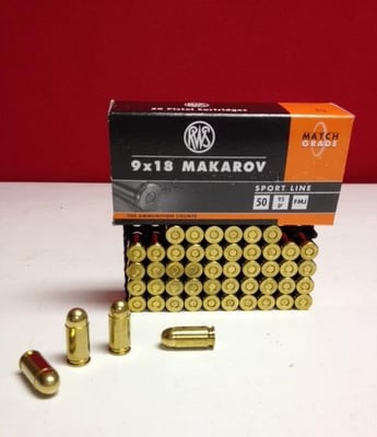 RWS 9x18 Makarov 95gr FMJ - $15.75