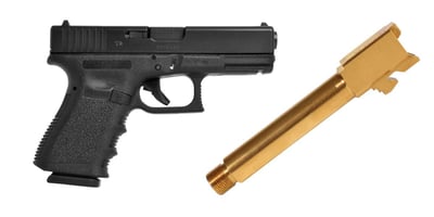 Glock 19 Bundle: Glock G19 Gen 3, Two 15 Round Mags + Tactical Solutions Group Glock 19 Compatible Tin Gold PVD Coated Threaded Barrel - $579.99 