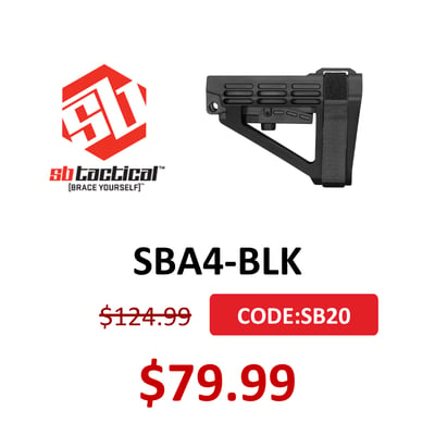 SBA4 Tactical SB Pistol Stabilizing Brace, Black - $79.99(CODE:SB20)