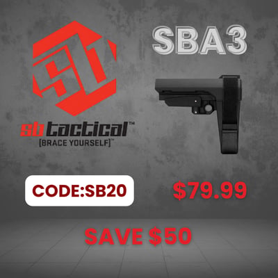 SB Tactical SBA3 Pistol Stabilizing Brace Black - $89.99(CODE:SB20)
