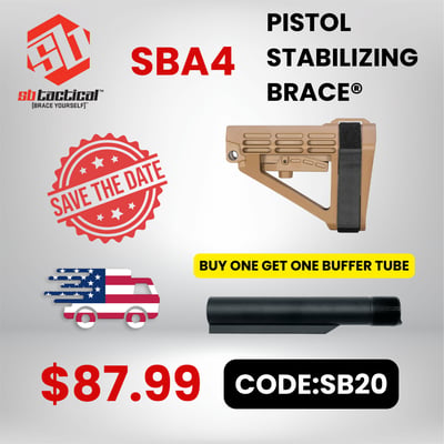 SBA4 SB Tactical Pistol Stabilizing Brace, Tan - $87.99 w/code "SB20"