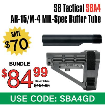 SBA4 SB Tactical Pistol Stabilizing Brace+ FREE Buffer Tube, Black - $84.99 w/code "SBA4GD"