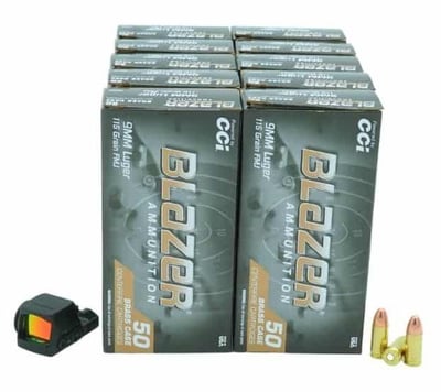 BUNDLE DEAL: Black Sig Sauer Romeo-X Pro Pistol Red Dot Sight and 500 Rounds of 9mm Ammo - $489.99 after code: GUNDEALS10 