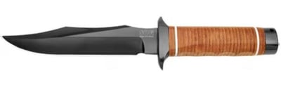 Backorder - SOG Super Bowie Fixed Blade Knife 7.5" Clip Point AUS-8 Titanium Nitride Blade Stacked Leather Handle Brown - $120.47 (Free Shipping on $100+ Orders)