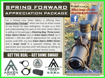 Arken Optics EP4 6-24x50 MOA or MIL EPR or SHR reticle with SPRING FORWARD APPRECIATION PACKAGE - $599.99